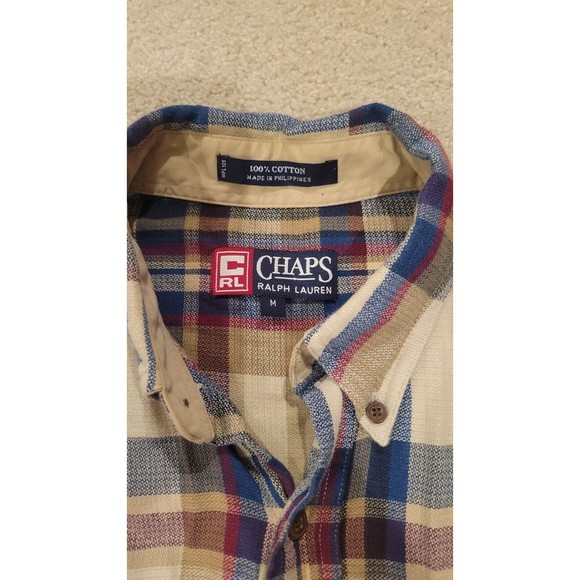 Chaps Ralph Lauren Long Sleeve Polo Shirt Size Men’s MEDIUM. Plaid window pane - Picture 3 of 7